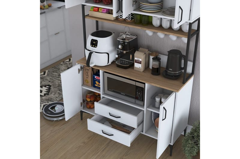Flerfunktionsskåp Cerreta 169 Valnöt / Vit - Vit - Hus & renovering - Kök & bad - Kök & tvättstuga