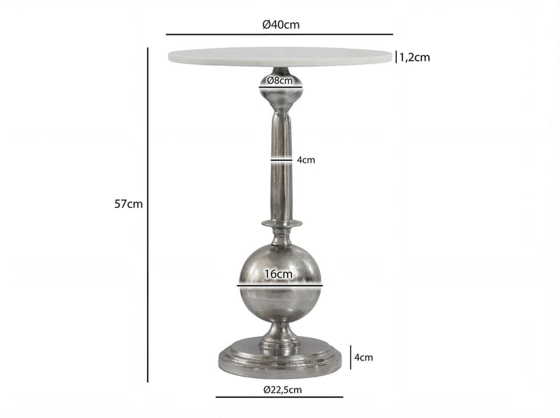 Derva Runt sidobord 40 cm med bordsskiva i äkta marmor - silver och vit - Hushåll - Bar & vin - Barmöbler