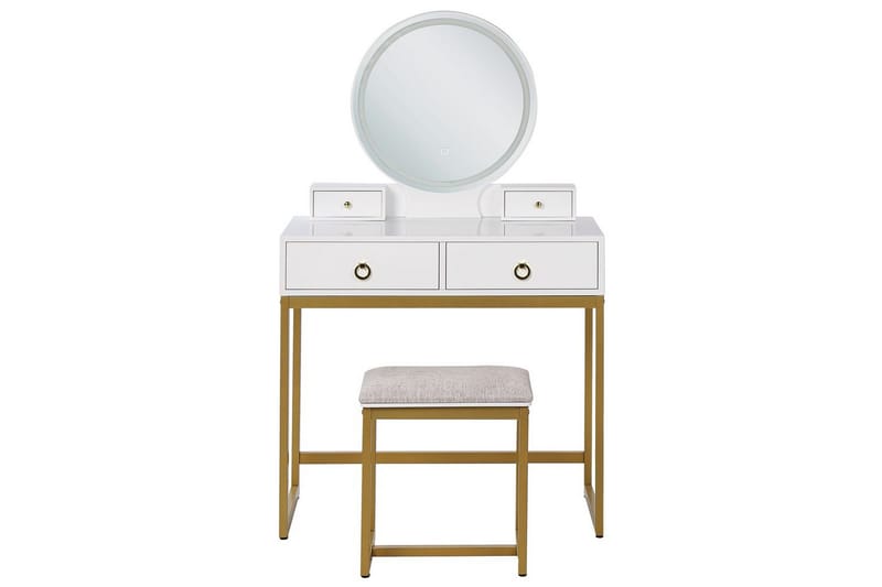 Auxon Sminkbord med Spegel och Belysning i Trä med Metallben - Vit|Beige - Möbler - Bord & matgrupper - Sminkbord & toalettbord