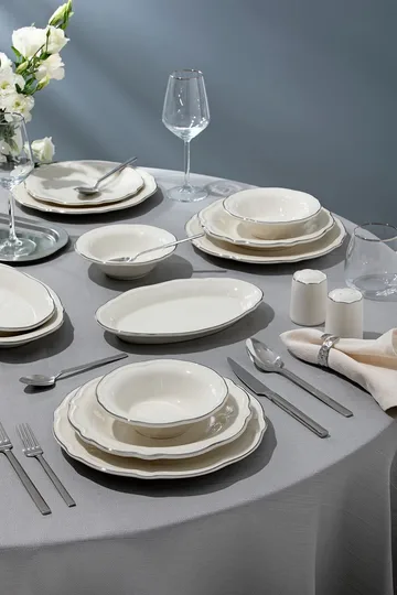Platin Middagsservis (53 delar) 53x33x36 cm - Vit och silver - Hushåll - Servering & Dukning - Porslin