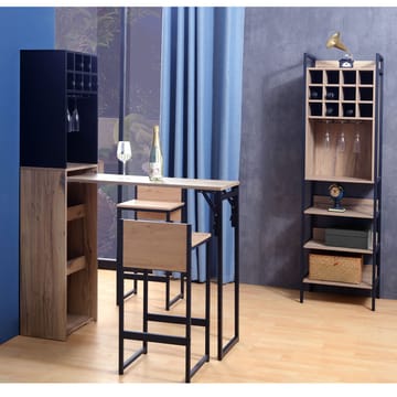 Barhylla med bord Hannes 44x122(30)x170 cm - Ljust rustikt trä / svart - Möbler - Bord & matgrupper