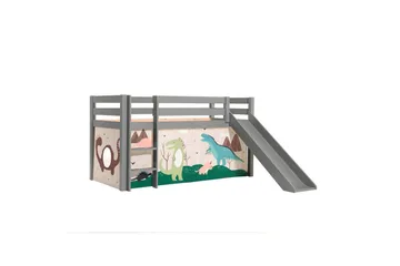 Halvhög Säng med gardin och rutschkana Pino Grå, Dino - Grå, Dino - Möbler - Barnmöbler - Barnsäng & juniorsäng - Hussäng