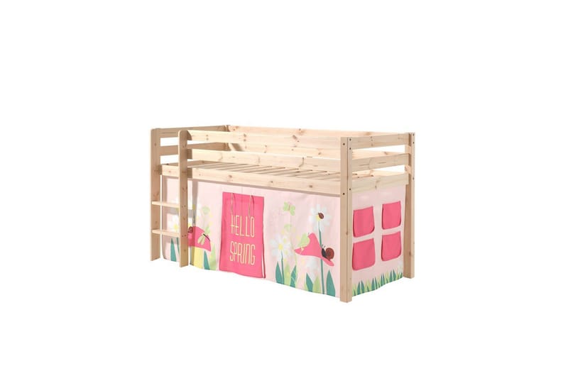 Halvhöjdssäng med gardin Pino Spring Naturlig, Naturlig, Utan rutschkana, Utan tunnel, Utan fickor - Naturlig, Naturlig, Utan rutschkana, Utan tunnel, Utan fickor - Möbler - Barnmöbler - Barnsäng & juniorsäng - Hussäng