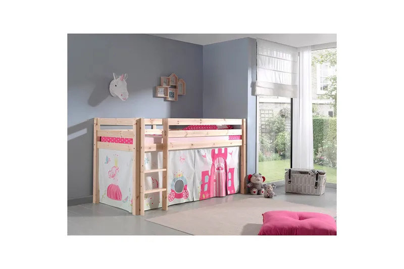 Halvhöjdssäng med gardin Pino Princess Naturlig, Naturlig, Utan rutschkana, Utan tunnel, Inga fickor - Naturlig, Naturlig, Utan rutschkana, Utan tunnel, Inga fickor - Möbler - Barnmöbler - Barnsäng & juniorsäng - Hussäng