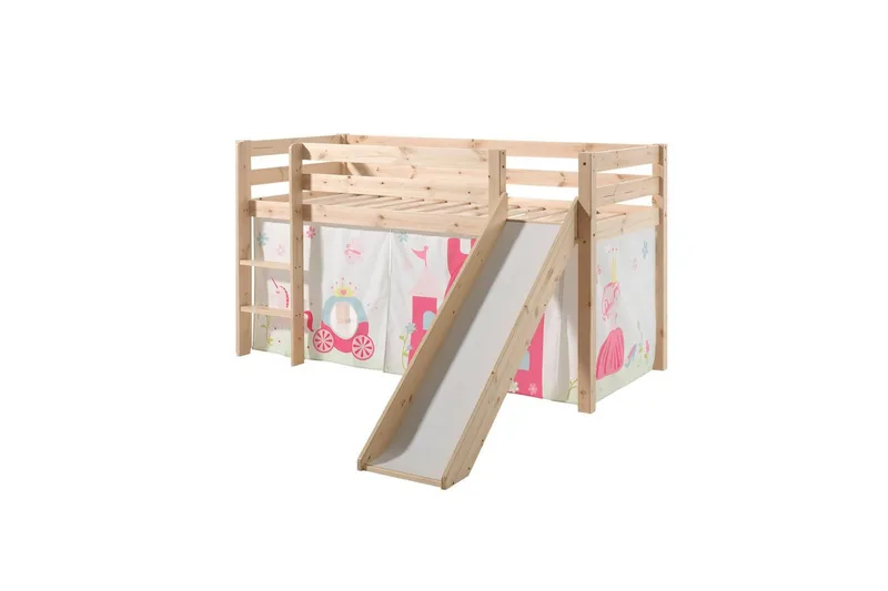 Halvhöjdssäng med gardin Pino Princess Naturlig, Naturlig, Med rutschkana, Ingen tunnel, Inga fickor - Naturlig, Naturlig, Med rutschkana, Ingen tunnel, Inga fickor - Möbler - Barnmöbler - Barnsäng & juniorsäng - Hussäng