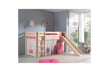 Halvhöjdssäng med gardin Pino Princess Naturlig, Naturlig, Med rutschkana, Ingen tunnel, Inga fickor - Naturlig, Naturlig, Med rutschkana, Ingen tunnel, Inga fickor - Möbler - Barnmöbler - Barnsäng & juniorsäng - Hussäng