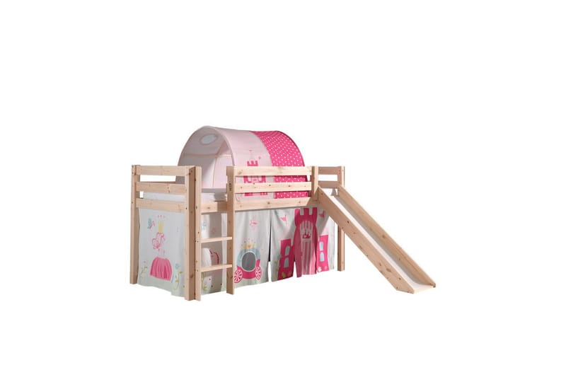 Halvhöjdssäng med gardin Pino Princess Naturlig, Naturlig, Med rutschkana, Prinsessa, Inga fickor - Naturlig, Naturlig, Med rutschkana, Prinsessa, Inga fickor - Möbler - Barnmöbler - Barnsäng & juniorsäng - Hussäng