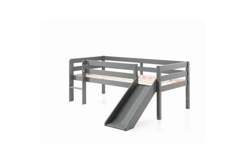 Mellanhög säng med rutschkana Pino Grå, 85 cm - Grå, 85 cm - Möbler - Barnmöbler - Barnsäng & juniorsäng - Hussäng