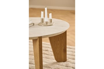 Alkha Runt Soffbord 80 cm i Sten med Träben - Beige - Möbler - Bord & matgrupper - Soffbord