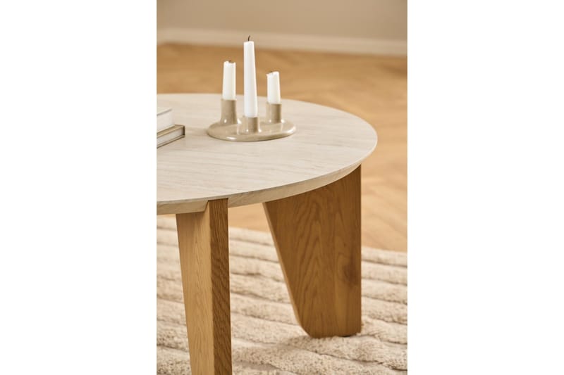 Alkha Runt Soffbord 80 cm i Sten med Träben - Beige - Möbler - Bord & matgrupper - Soffbord