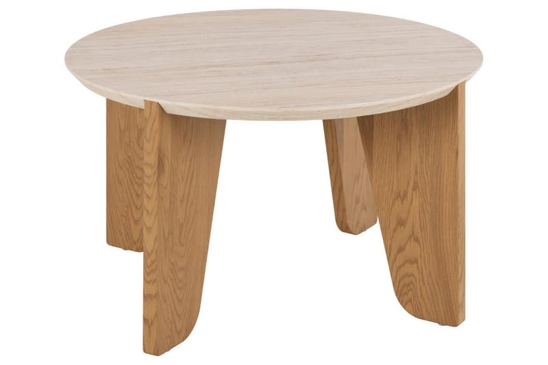 Alkha Runt Soffbord 80 cm i Sten med Träben - Beige - Möbler - Bord & matgrupper - Soffbord