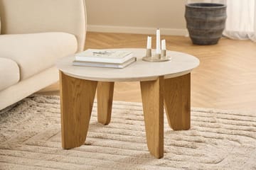Alkha Runt Soffbord 80 cm i Sten med Träben - Beige - Möbler - Bord & matgrupper - Soffbord