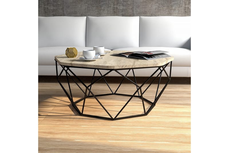 Almasi Ovalt Soffbord 90 cm i Sten med Metallunderrede - Beige - Möbler - Bord & matgrupper - Soffbord