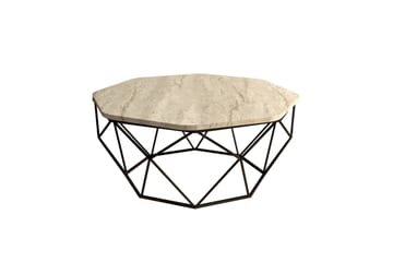 Almasi Ovalt Soffbord 90 cm i Sten med Metallunderrede - Beige - Möbler - Bord & matgrupper - Soffbord