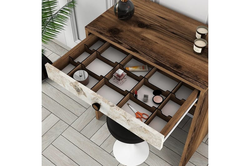 Ameias Sminkbord 70 cm - Valnöt/Vit/Marmor - Möbler - Bord & matgrupper - Sminkbord & toalettbord