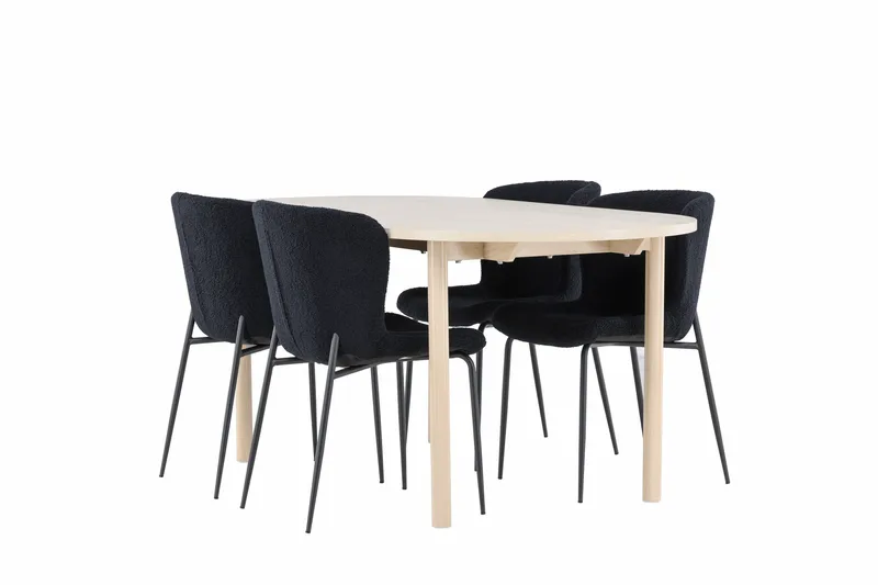 Andy Matgrupp 180 cm Oval med 4 Modesto stolar, Whitewash/Svart