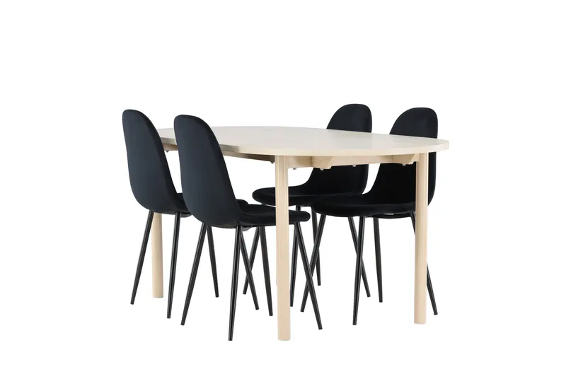 Andy Matgrupp 180 cm Oval med 4 Polar stolar, Whitewash/Svart