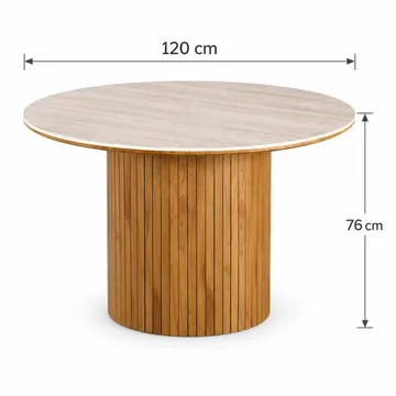 Arvo Runt Matbord 120 cm i Travertin med Pelarfot i Ekutseende - Beige - Möbler - Bord & matgrupper - Matbord & köksbord