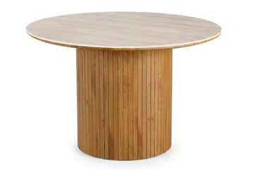 Arvo Runt Matbord 120 cm i Travertin med Pelarfot i Ekutseende - Beige - Möbler - Bord & matgrupper - Matbord & köksbord
