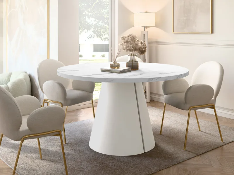 Aurion Matbord rund förlängningsbart 100-174 cm - beige, vit marmor - Möbler - Bord & matgrupper - Matbord & köksbord