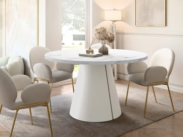Aurion Matbord rund förlängningsbart 120-196 cm - beige, vit - Möbler - Bord & matgrupper - Matbord & köksbord