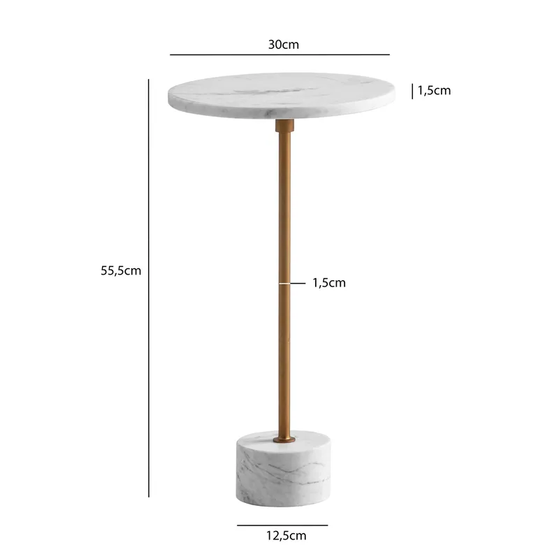 Aelros Sidobord 30 cm - vit marmor med grå ådring och guld - Möbler - Bord & matgrupper - Avlastningsbord - Konsolbord & sidobord