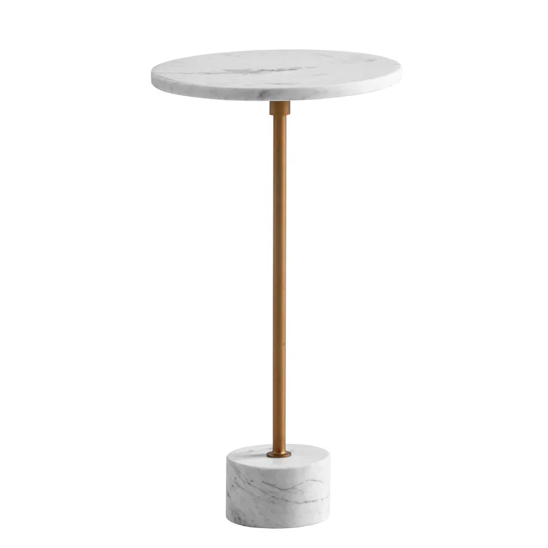 Aelros Sidobord 30 cm, vit marmor med grå ådring och guld
