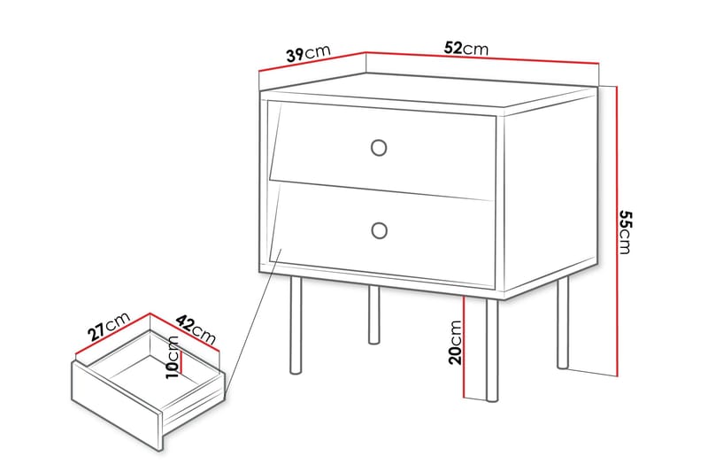 Akilesh Sängbord 52 cm i Målat Trä med Lådor - Vit - Möbler - Bord & matgrupper - Avlastningsbord - Sängbord & nattduksbord