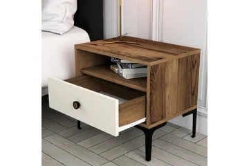 Ameias Sängbord 56 cm med Trä- och Valnötsutseende, Förvaring med Låda - Brun|Beige - Möbler - Bord & matgrupper - Avlastningsbord - Sängbord & nattduksbord