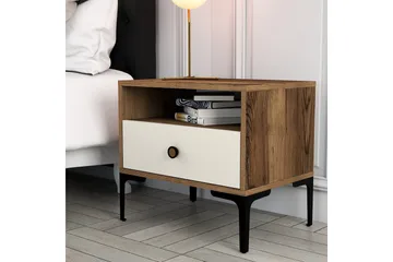 Ameias Sängbord 56 cm med Trä- och Valnötsutseende, Förvaring med Låda - Brun|Beige - Möbler - Bord & matgrupper - Avlastningsbord - Sängbord & nattduksbord