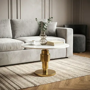 Dorlen Runt soffbord i aluminium med marmorskiva - vit och guld - Möbler - Bord & matgrupper - Avlastningsbord - Konsolbord & sidobord