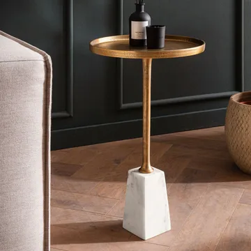 Eliilo Sidobord 34 cm - antikguld och vit marmor - Möbler - Bord & matgrupper - Avlastningsbord - Konsolbord & sidobord