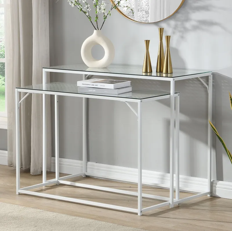 Galora Konsolbord 100 cm Set om 2 - Transparent och matt vit - Möbler - Bord & matgrupper - Avlastningsbord - Satsbord