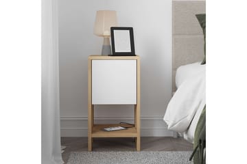 Haelyn Sängbord 30 cm med Trä- och Ekutseende, Förvaring med Hylla - Natur|Vit - Möbler - Bord & matgrupper - Avlastningsbord - Sängbord & nattduksbord