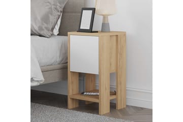 Haelyn Sängbord 30 cm med Trä- och Ekutseende, Förvaring med Hylla - Natur|Vit - Möbler - Bord & matgrupper - Avlastningsbord - Sängbord & nattduksbord