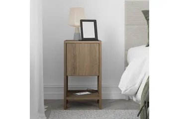 Haelyn Sängbord 30 cm med Trä- och Valnötsutseende, Förvaring med Hylla - Brun - Möbler - Bord & matgrupper - Avlastningsbord - Sängbord & nattduksbord