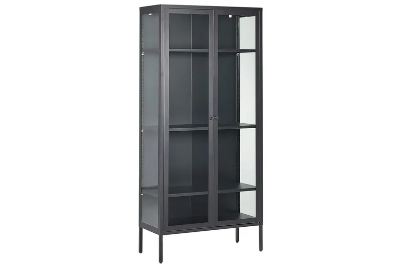 Harty Vitrinskåp 80 cm i Glas och Metall, Svart