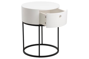 Hastane Sängbord 40 cm Rund med Lådor i Trä och Metall - Vit - Möbler - Bord & matgrupper - Avlastningsbord - Sängbord & nattduksbord