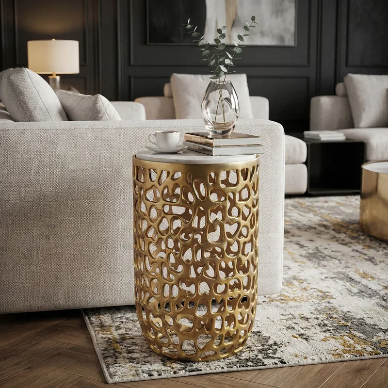 Kelilo Sidobord 30 cm - vit och guld - Möbler - Bord & matgrupper - Avlastningsbord - Lampbord