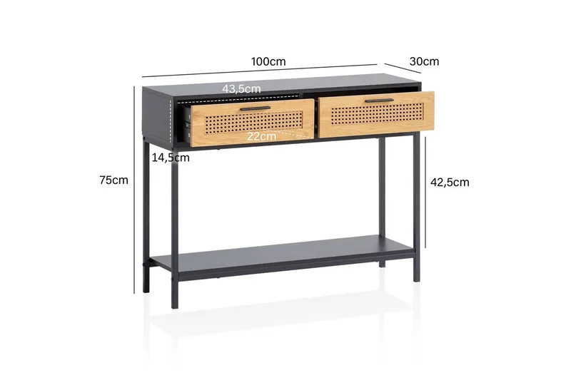 Konsolbord Wohnling Massivt trä 100 cm 2 lådor industrihus stil med Wienerkorg - Möbler - Bord & matgrupper - Avlastningsbord - Hallbord