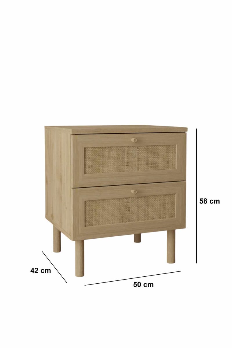 Meyloren Sängbord Rotting 50 cm med 2 Lådor - Beige - Möbler - Bord & matgrupper - Avlastningsbord - Sängbord & nattduksbord