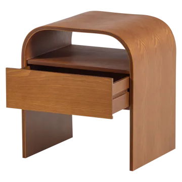 Momo Runt Retro Sängbord & Nattduksbord 40 cm i Trä med Valnötsutseende, Förvaring med Låda - Brun - Möbler - Bord & matgrupper - Avlastningsbord - Sängbord & nattduksbord