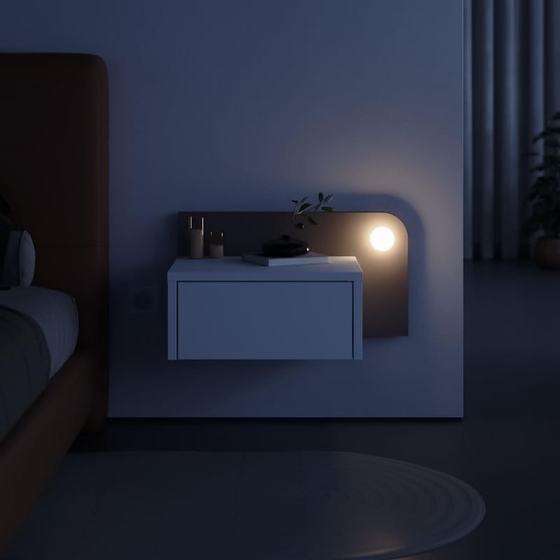 Nosina Vägghängt Sängbord 52 cm, Förvaring med Låda och LED-belysning - Vit|Brun - Möbler - Bord & matgrupper - Avlastningsbord - Sängbord & nattduksbord