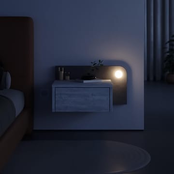 Nosina Vägghängt Sängbord 52 cm med Ek- och Betongutseende, Förvaring med Låda och LED-belysning - Grå|Vit - Möbler - Bord & matgrupper - Avlastningsbord - Sängbord & nattduksbord