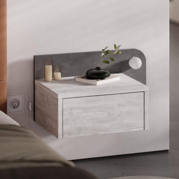 Nosina Vägghängt Sängbord 52 cm med Ek- och Betongutseende, Förvaring med Låda och LED-belysning - Grå|Vit - Möbler - Bord & matgrupper - Avlastningsbord - Sängbord & nattduksbord