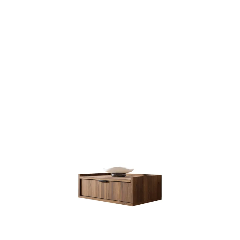 Rolden Vägghängt Sängbord 40x22 cm med Trä- och Valnötsutseende, Förvaring med Låda, Brun