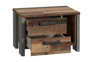 Cadle Sängbord 62 cm i Trä med Valnötsutseende, Förvaring med 2 Lådor och Hylla - Brun/Grå - Möbler - Bord & matgrupper - Avlastningsbord - Sängbord & nattduksbord