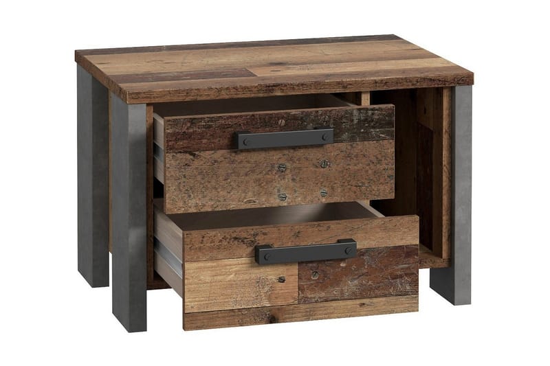 Cadle Sängbord 62 cm i Trä med Valnötsutseende, Förvaring med 2 Lådor och Hylla - Brun/Grå - Möbler - Bord & matgrupper - Avlastningsbord - Sängbord & nattduksbord
