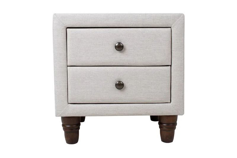 Emilia Sängbord med Förvaring och Lådor i Tyg med Träben, Beige