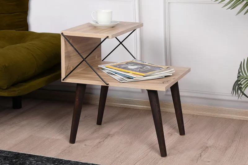 Kaysie Retro Sängbord 50 cm med Trä- och Ekutseende, Förvaring med Hyllor - Natur - Möbler - Bord & matgrupper - Avlastningsbord - Sängbord & nattduksbord